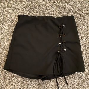 Black Skort with Lace up Detail